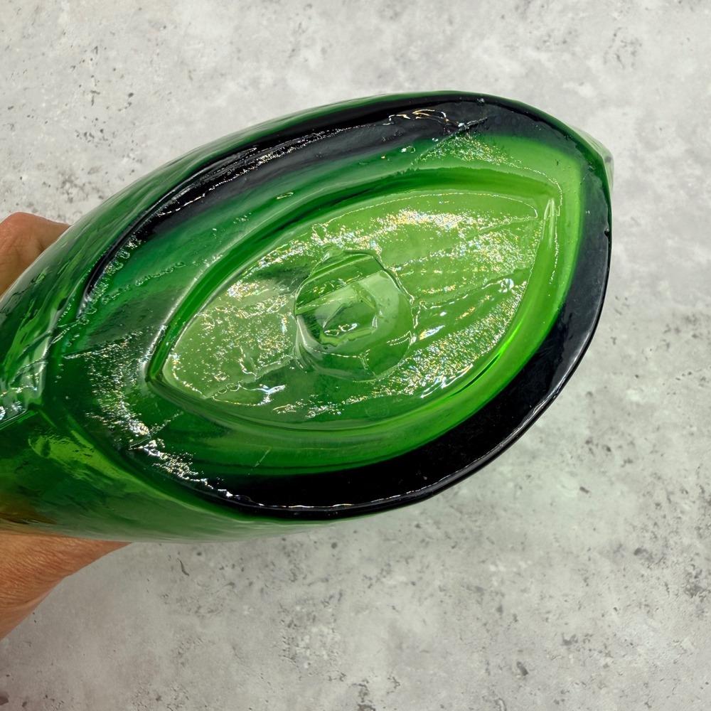 Mid Century Green Glass Pillow Vase Large Textured Hand Blown MCM - Picture 6 of 8